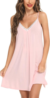 Womens Chemise Sleepwear Full Slips Sexy Lace Nightgown Soft Jersey Lingerie