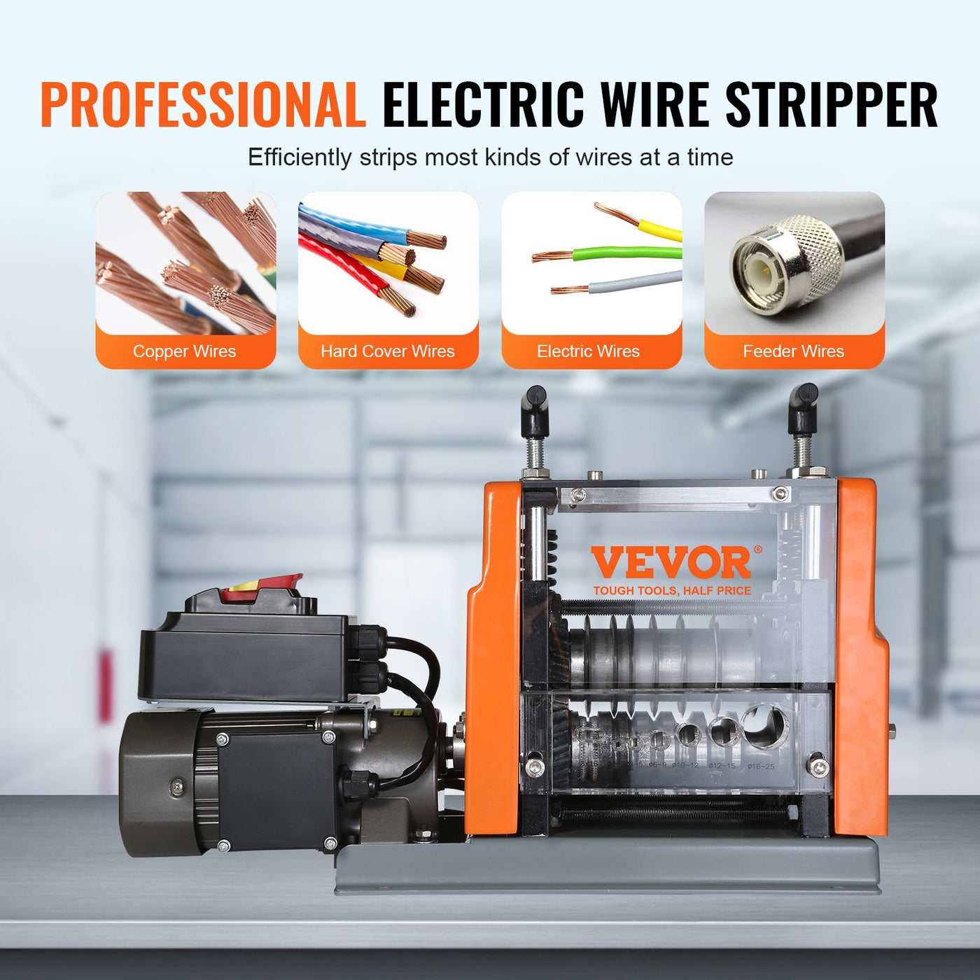 Automatic Wire Stripping Machine, Electric Motorized Cable Stripper, 60 W, Wire Peeler With Visible Stripping Depth Reference, 6 Round 1 Flat Channels For Scrap Copper Recycling