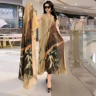 GraceBloom: Elegant Print Two-Piece Summer Dress Set for Women