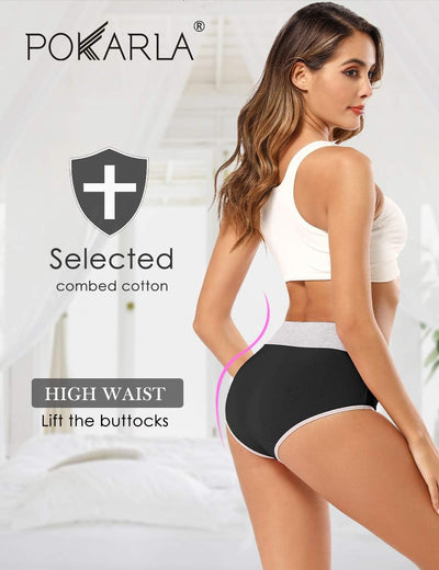 Women'S High Waisted Cotton Underwear Soft Breathable Panties Stretch Briefs Regular & plus Size 5-Pack