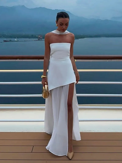 Graceful Allure: Elegant Pleated Backless Sleeveless Maxi Dress