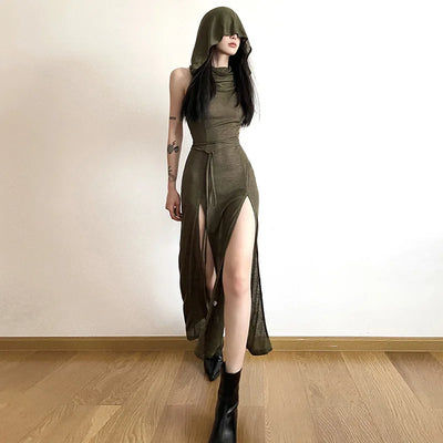Urban Muse: Solid Split-Side Midi Dress for Women